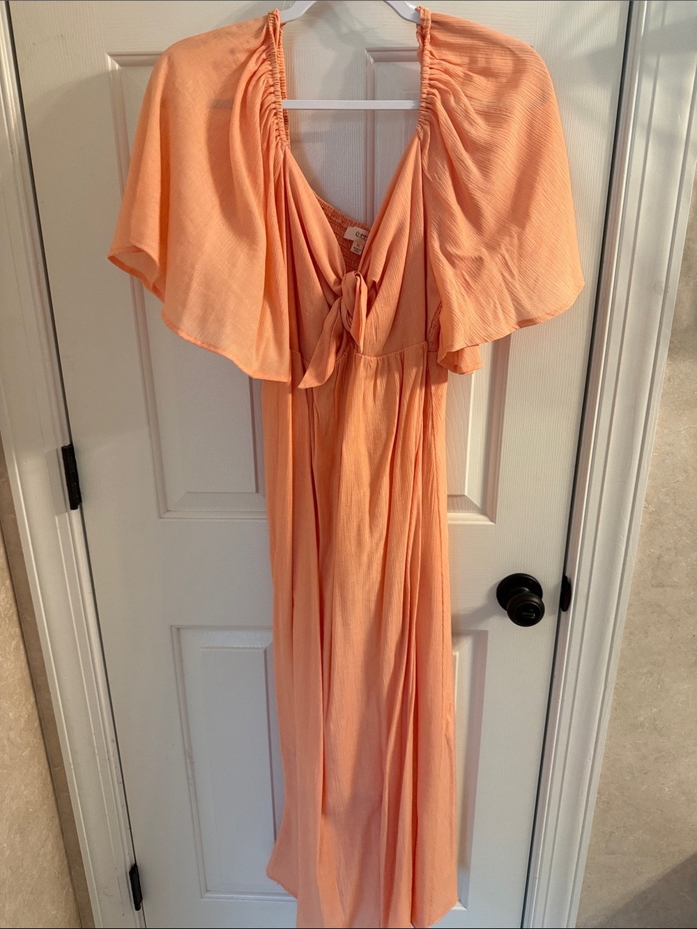 Women's Peach Tie-Front Maxi Dress with Cape Sleeve